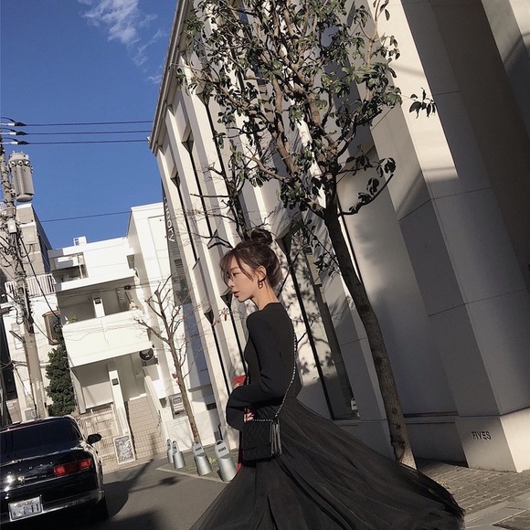 Black Dress w/ linen top and mesh bottom Fall Winter - Picture 2 of 5